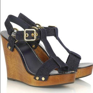 NWT Tory Burch Denim Wedge Sandals 🎉Host Pick🎉 Size 10